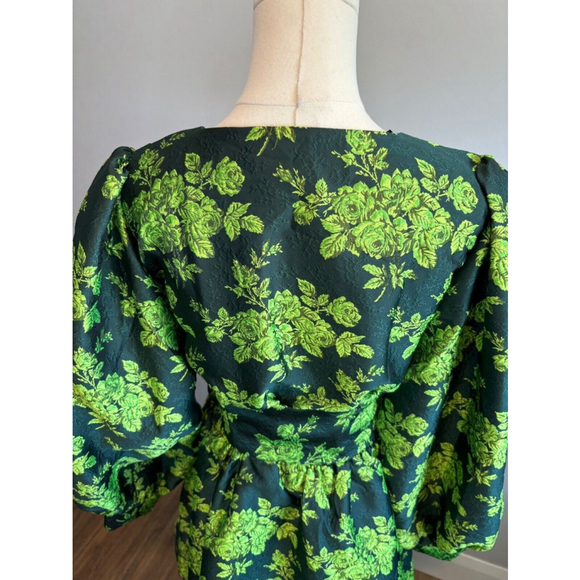 Y.A.S. Bowlow, Women's, Jacquard, Long Sleeve, Mini Dress, Floral Green, SZ L - Picture 8 of 10